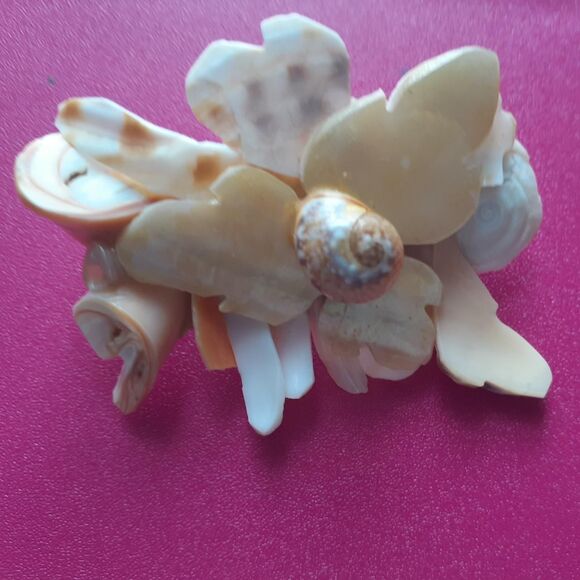 Vintage Russian Handmade Natural Seashell Coastal Beach Tan Floral Brooch Pin - Picture 2 of 6